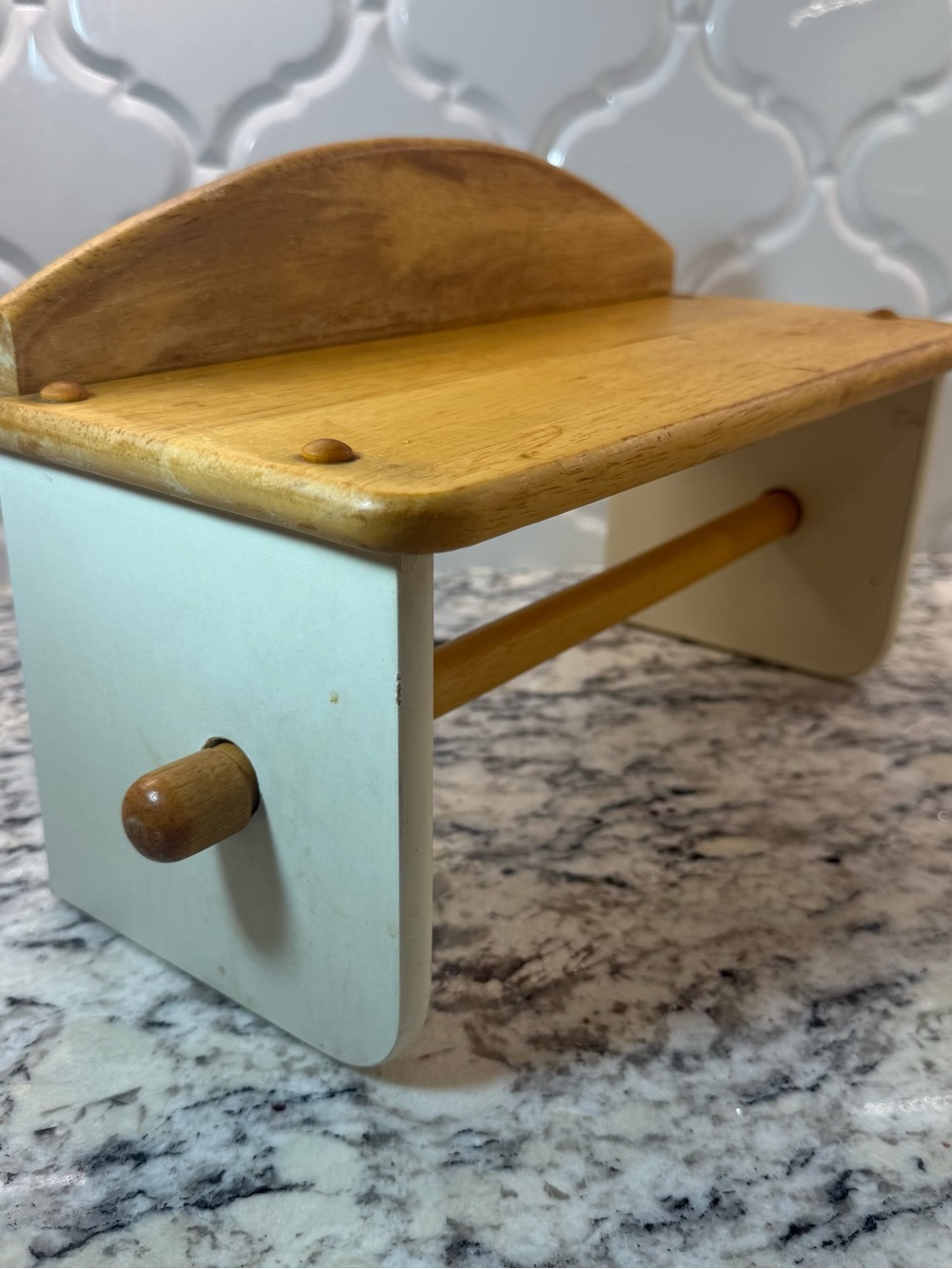 Vintage Mid Century Country Wood Wall Shelf with Hanging Dowel Early American